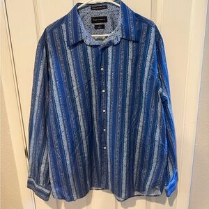 Paul Fredrick Navy and Light Blue Striped Shirt XL